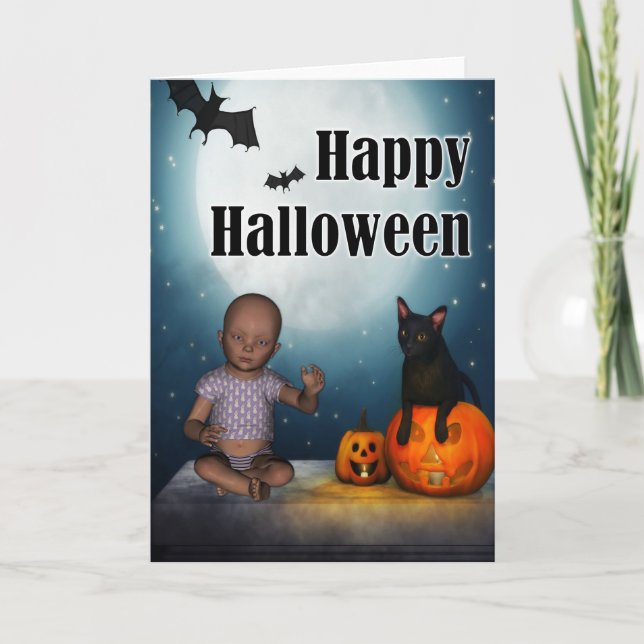 Baby and Bats Halloween Card (Front)
