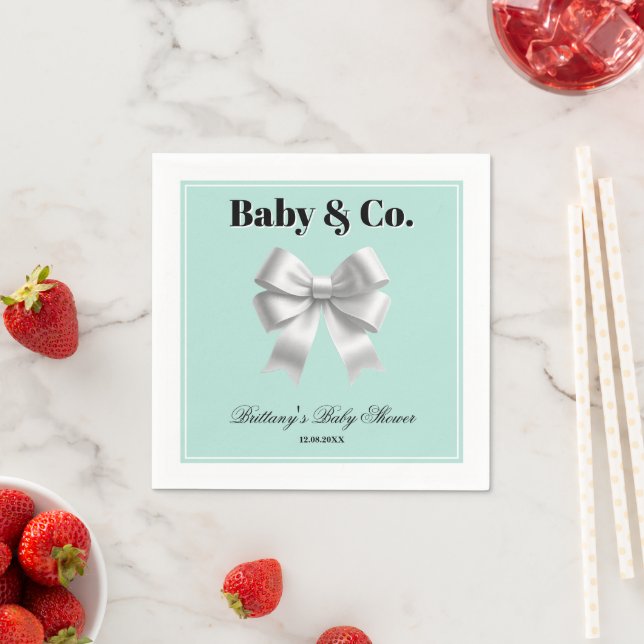 Baby and Co. Modern Teal Blue Baby Shower Napkin (Insitu)