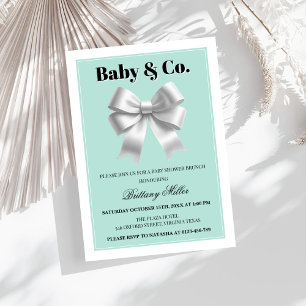 Baby and Co Silver Bow  Baby Shower Invitation