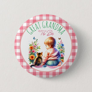 Baby and Kitten   Great Grandma to be Baby Shower 6 Cm Round Badge