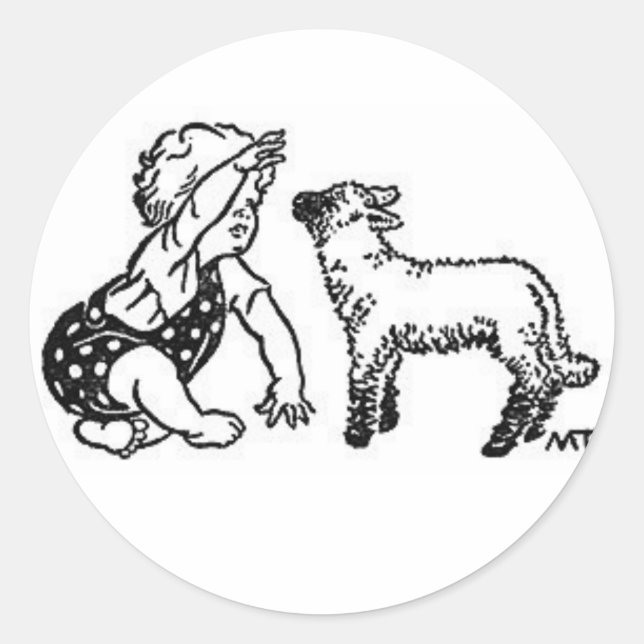 Baby and Lamb Classic Round Sticker (Front)