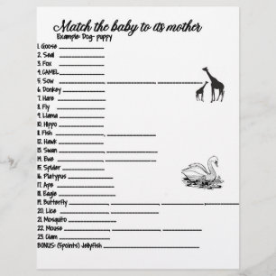BABY AND MAMA ANIMAL MATCH GAME CUSTOM LETTERHEAD