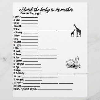 BABY AND MAMA ANIMAL MATCH GAME CUSTOM LETTERHEAD