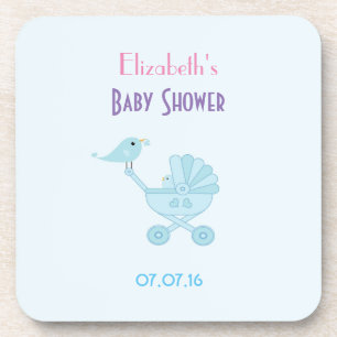 Baby and Mummy Bluebirds Baby Shower Coaster