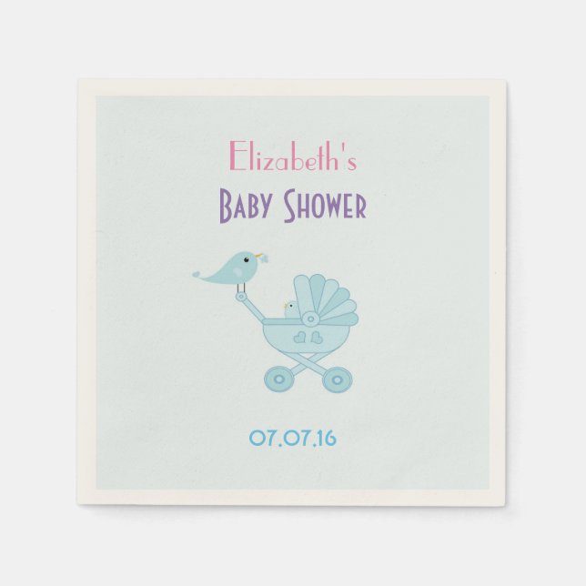 Baby and Mummy Bluebirds Baby Shower Napkin (Front)