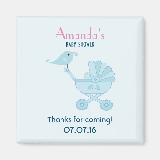 Baby and Mummy Bluebirds Shower Favour Thank You Magnet (Front)