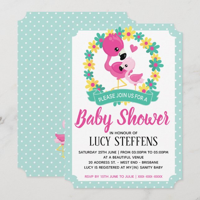 Baby and Mummy Flamingo Baby Shower Invitation (Front/Back)