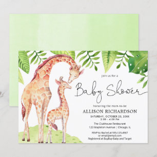Baby and mummy giraffe safari greenery baby shower invitation