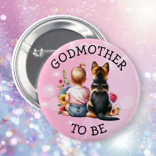 Baby and Puppy Godmother to be Baby Shower   6 Cm Round Badge