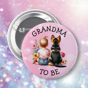 Baby and Puppy Grandma to be Baby Shower   6 Cm Round Badge