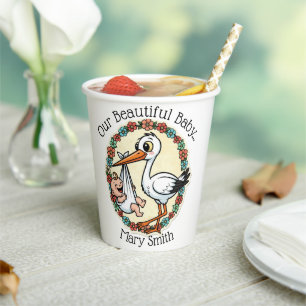 Baby and Stork Design Vintage Style Paper Cups