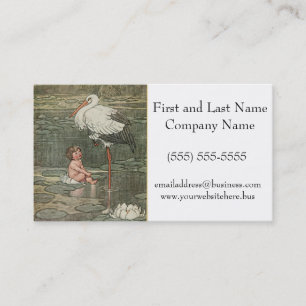 Baby and Stork Vintage Retro Illustration Business Card