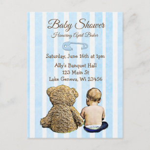Baby and Teddy Bear Baby Shower Postcard Invites