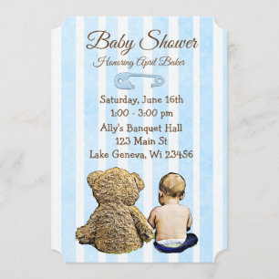 Baby and Teddy Bear Boys Baby Shower Invitation