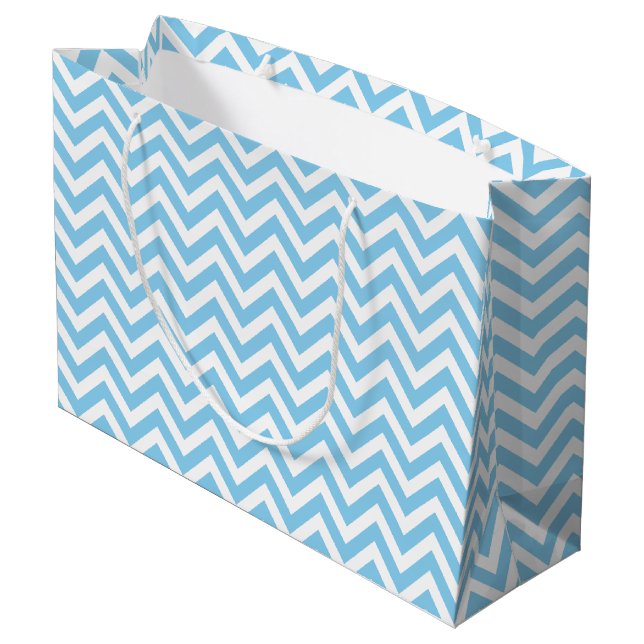 Baby and White Medium Size Horizontal Chevron Large Gift Bag (Back Angled)