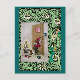 Baby angel at the door holiday postcard
