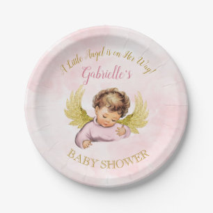 Baby Angel Girl Pink Gold Little Angel On Her Way Paper Plate
