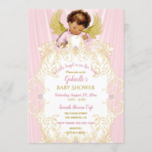 Baby Angel Pink Gold Girl Ethnic Invitation