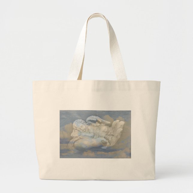 Baby Angel Wings Sleeping in God's Hand Large Tote Bag (Front)