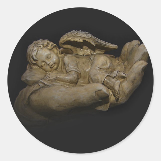 Baby Angel Wings Sleeping in Hand Classic Round Sticker (Front)