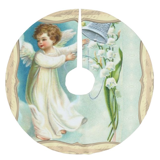 Baby Angel With Blue Bell Brushed Polyester Tree Skirt (Front)