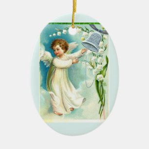 Baby Angel With Blue Bell  Ceramic Tree Decoration