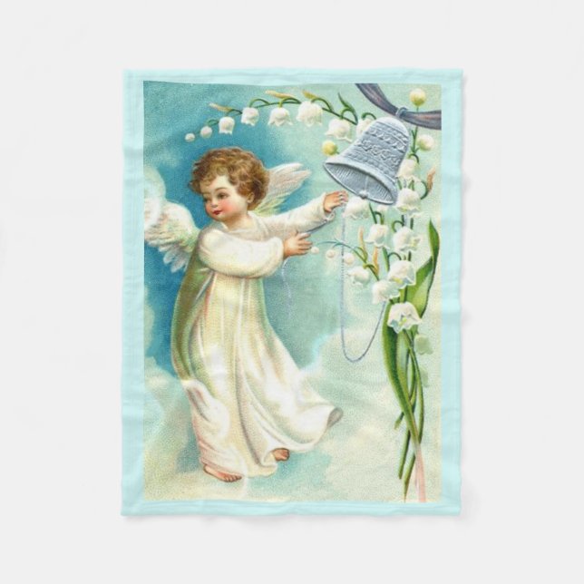 Baby Angel With Blue Bell Fleece Blanket (Front)