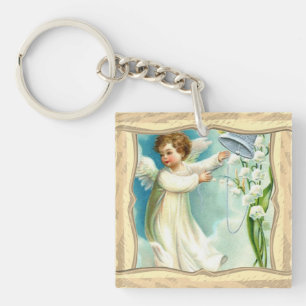 Baby Angel With Blue Bell  Key Ring