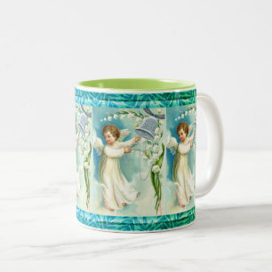 Baby Angel With Blue Bell  Two-Tone Coffee Mug