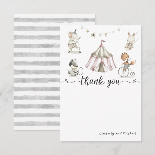 Baby Animal Circus Baby Shower Thank You Card (Front/Back)