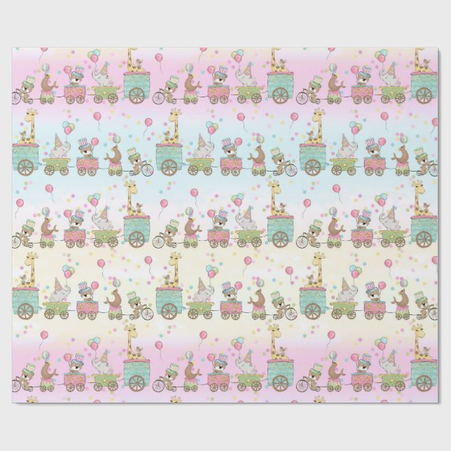 Baby Animal Circus Train Wrapping Paper (Flat)