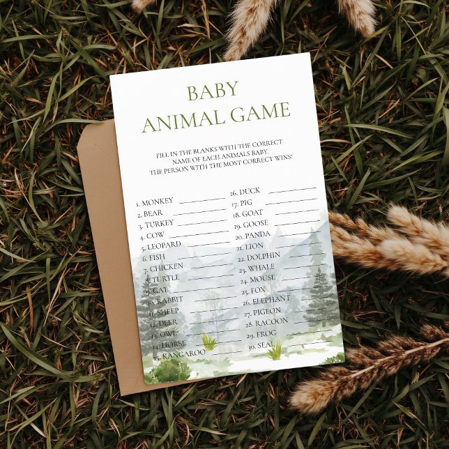 Baby Animal Game Adventure Mountain Baby Shower Flyer (Baby Animal Game Let the Adventure Begin Fun Baby Shower Game)