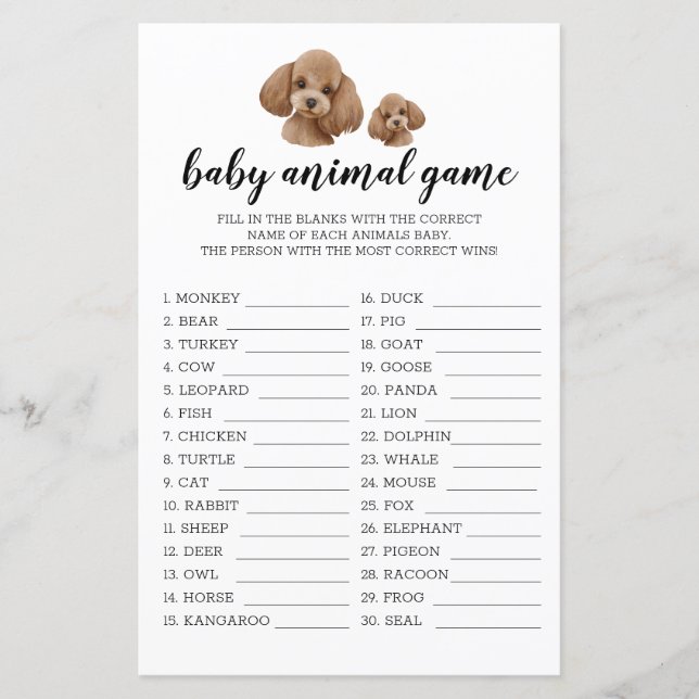 Baby Animal Game Brown Toy Poodle Watercolor (Front)