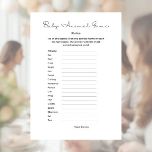 Baby Animal Game for Baby Shower with Answers Custom Letterhead