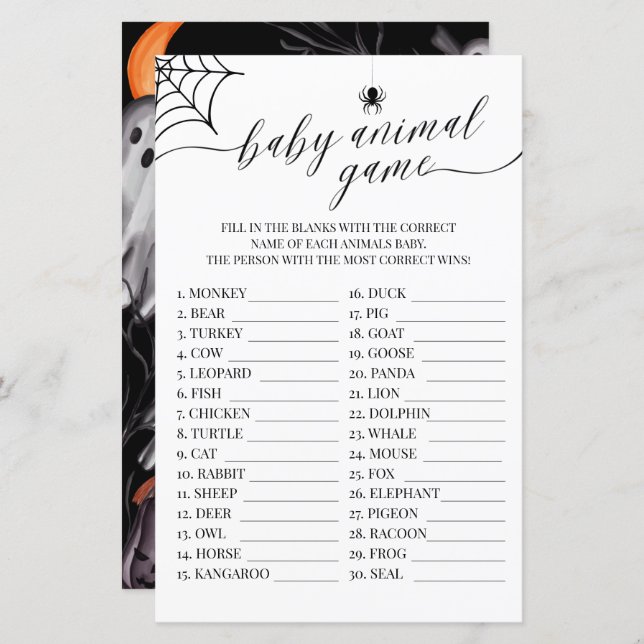 Baby Animal Game Halloween Little Boo Baby Shower (Front/Back)