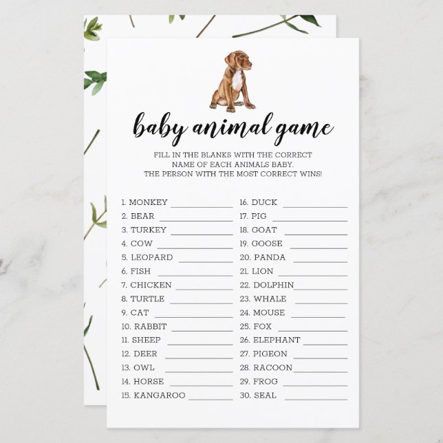 Baby Animal Game Pit Bull Watercolor Theme (Front/Back)