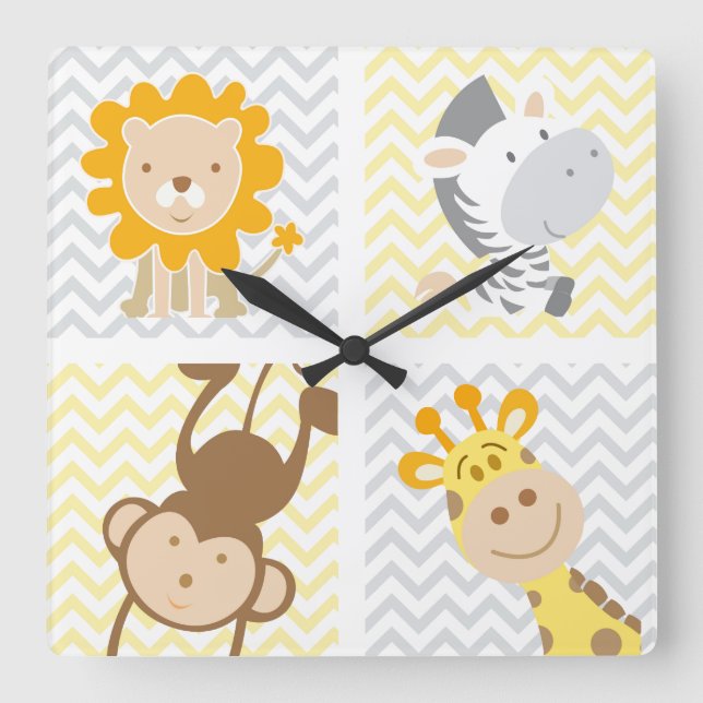 Baby Animal Illustrations Square Wall Clock (Front)
