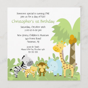 Baby Animal Jungle Birthday Invitation