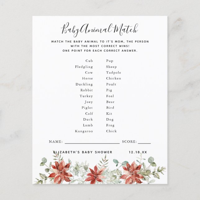 Baby Animal Match | Baby Shower Game (Front)