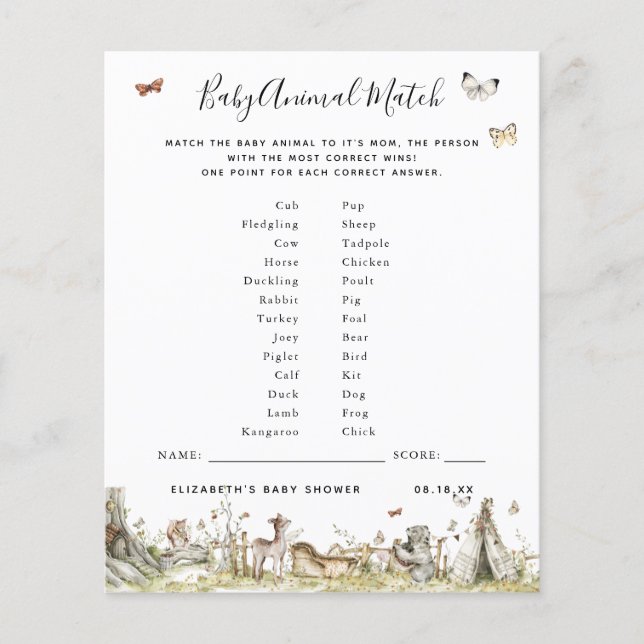 Baby Animal Match | Baby Shower Game (Front)