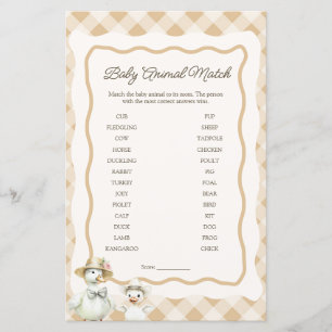 Baby Animal Match Goose & Gingham Baby Shower Game