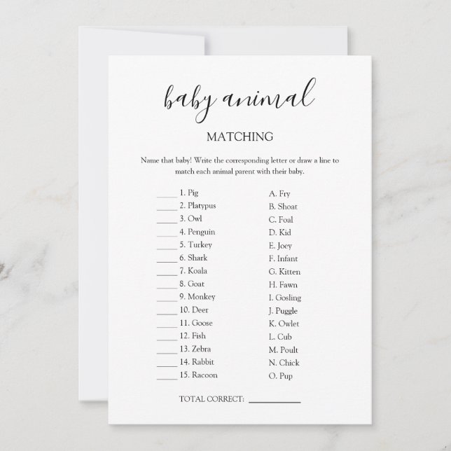 Baby Animal Matching Game Card (Front)