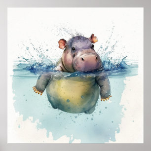 Baby Animal Prints for Nursery, Cute hippo poster