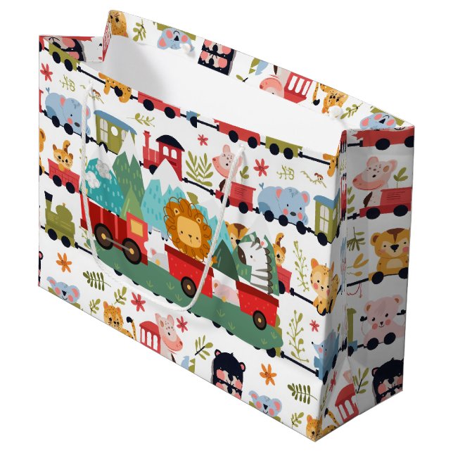 Baby Animal Train Large Gift Bag (Front Angled)
