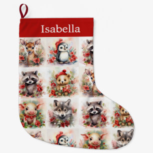 Baby Animals Add Name Cute Christmas Large Christmas Stocking
