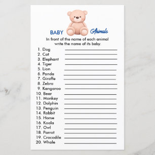 Baby Animals   Baby Boy Shower Paper Sheet