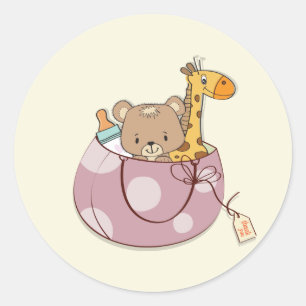 Baby Animals Baby Shower Classic Round Sticker