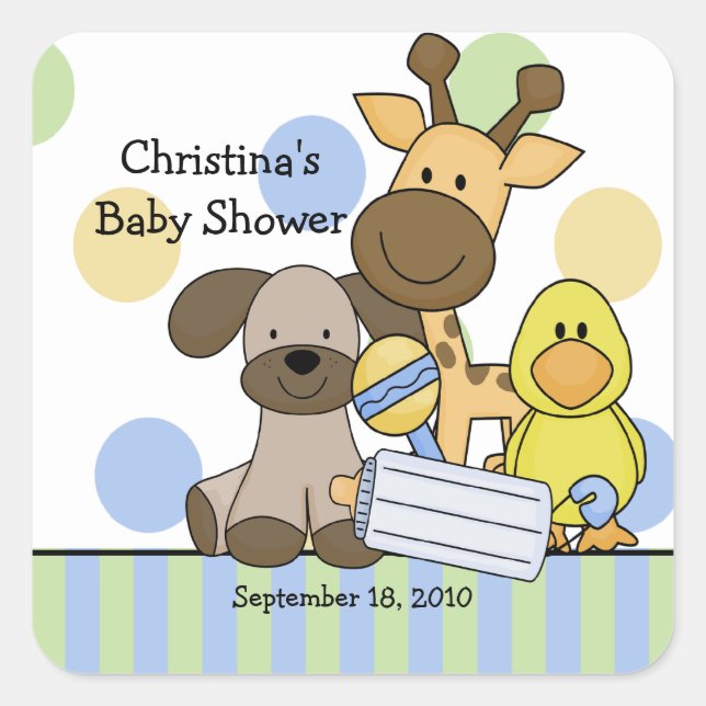 Baby Animals Baby Shower Square Sticker (Front)