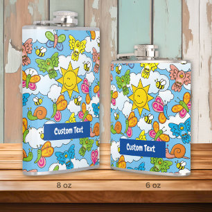 Baby Animals Background Hip Flask
