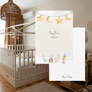 Baby Animals & Balloons Cute Shower  Thank You Card